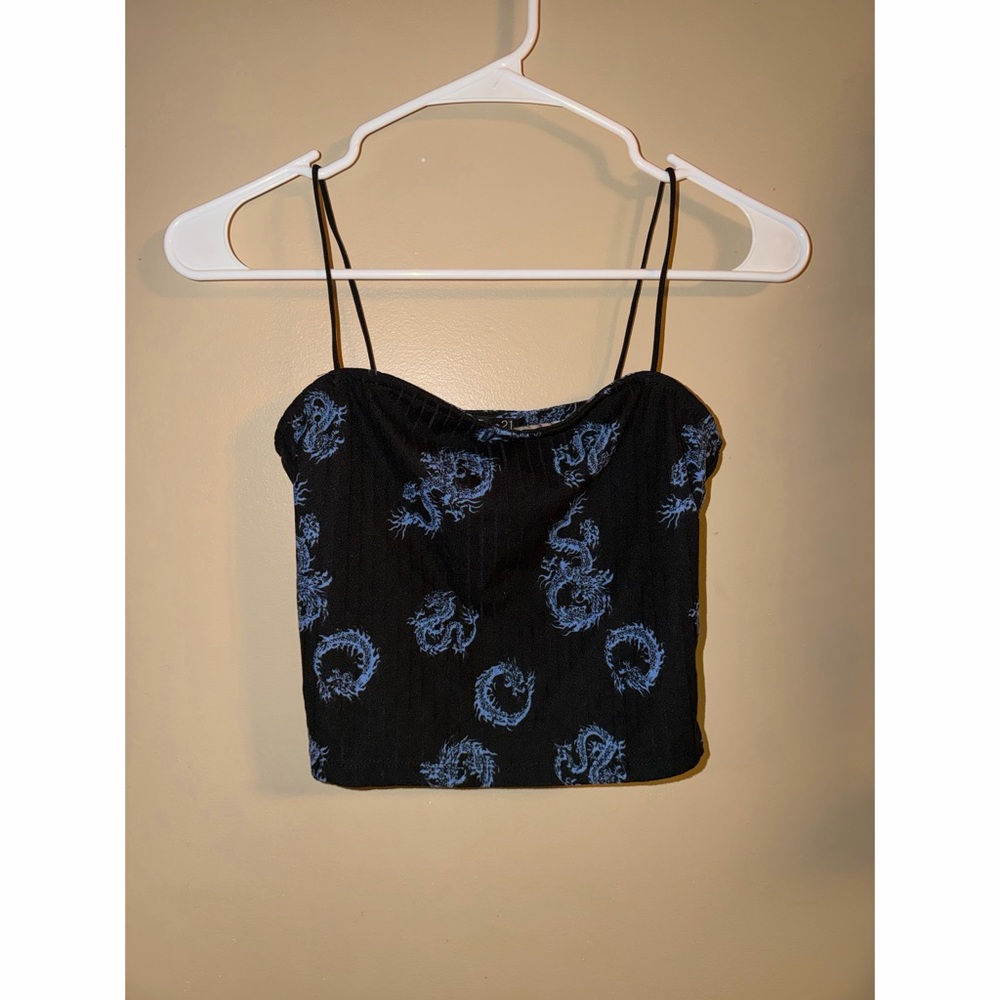 Rue21 Black Camisole with Blue Pattern
